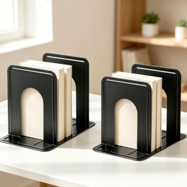 Matte Painted Weighted Metal Bookends, Large Size, Anti-slip, 1 Pair