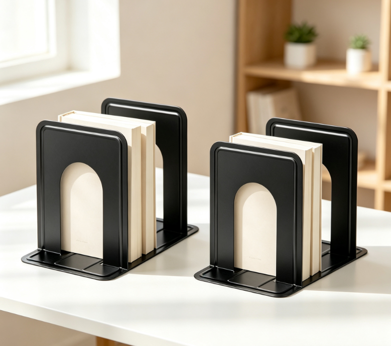 Matte Painted Weighted Metal Bookends, Large Size, Anti-slip, 1 Pair