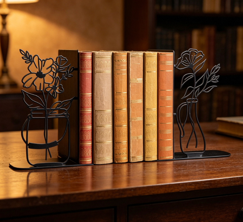 Metal Flower-Shaped Bookends, Cute Decoration, 1 Pair - Image 2