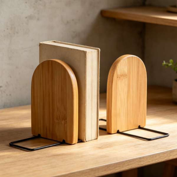Large-Capacity Natural Bamboo Bookends – Non-Slip Design – 2-Piece Set