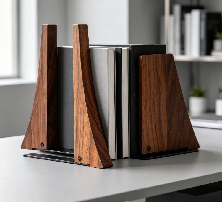 Walnut & Metal Base Bookends – Stable & Stylish (Pair) - Image 2