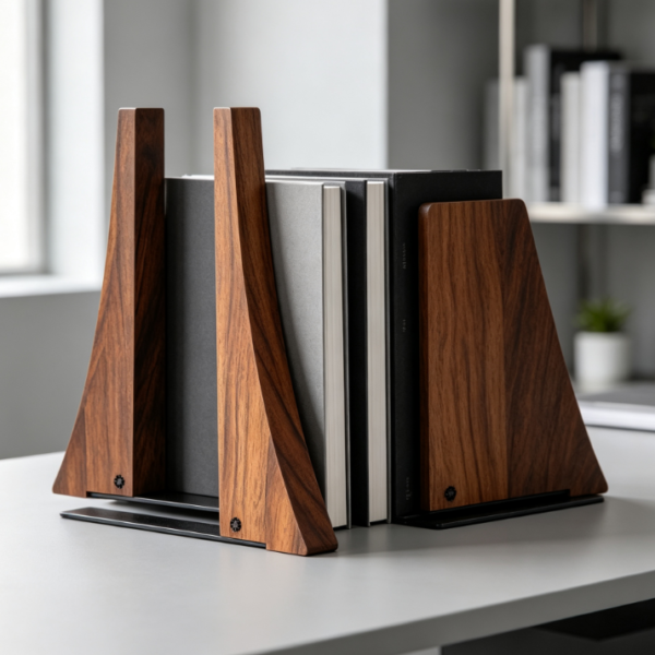 Walnut & Metal Base Bookends – Stable & Stylish (Pair)