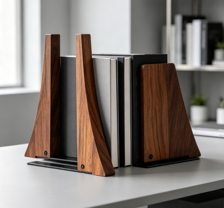 Walnut & Metal Base Bookends – Stable & Stylish (Pair)