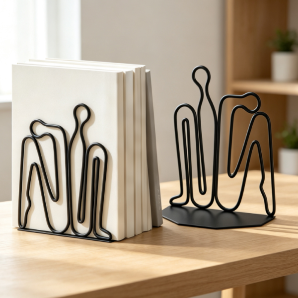 Creative Metal Bookends, Anti-slip Base, Heavy-duty Support, 1 Pair