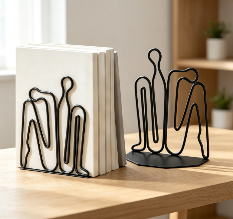 Creative Metal Bookends, Anti-slip Base, Heavy-duty Support, 1 Pair