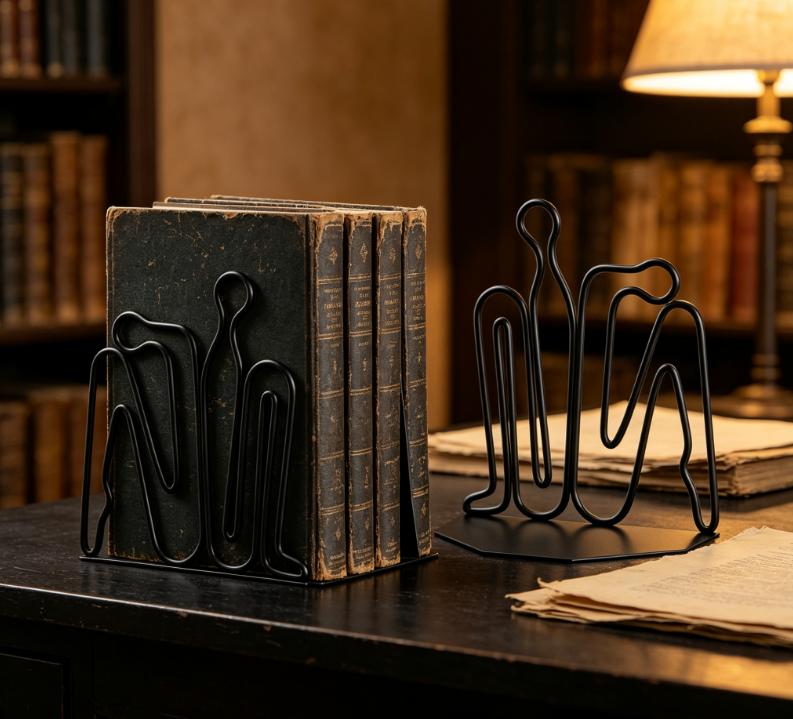 Creative Metal Bookends, Anti-slip Base, Heavy-duty Support, 1 Pair - Image 2