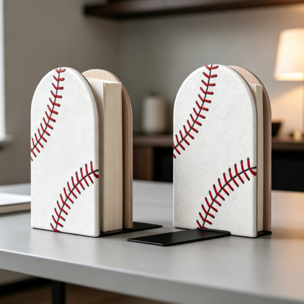 Baseball-Shaped Wooden Bookends – Non-Slip Decorative Pair