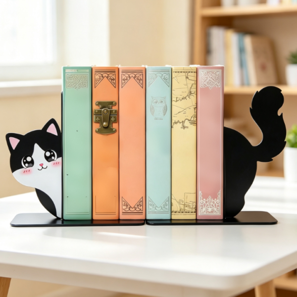 Cat-shaped Metal Bookends, Cute, Anti-slip, 1 Pair