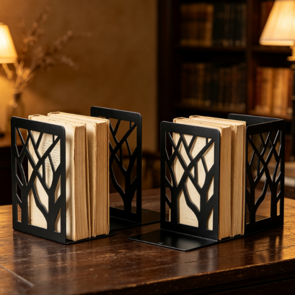 Tree-Shaped Metal Bookends, Weighted and Anti-Slip, 4-Pack