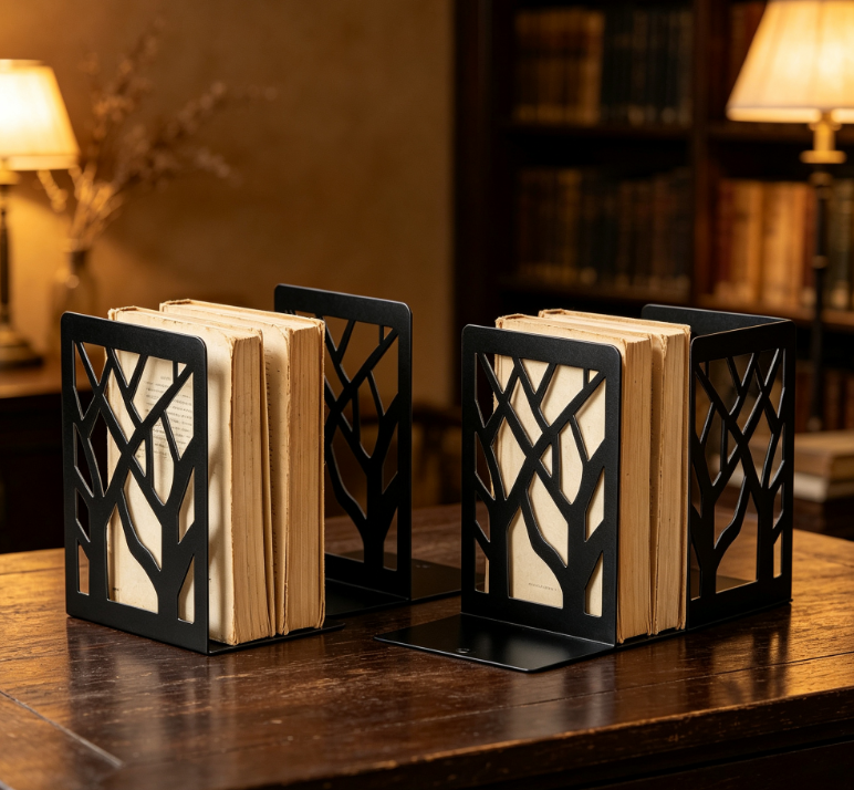 Tree-Shaped Metal Bookends, Weighted and Anti-Slip, 4-Pack