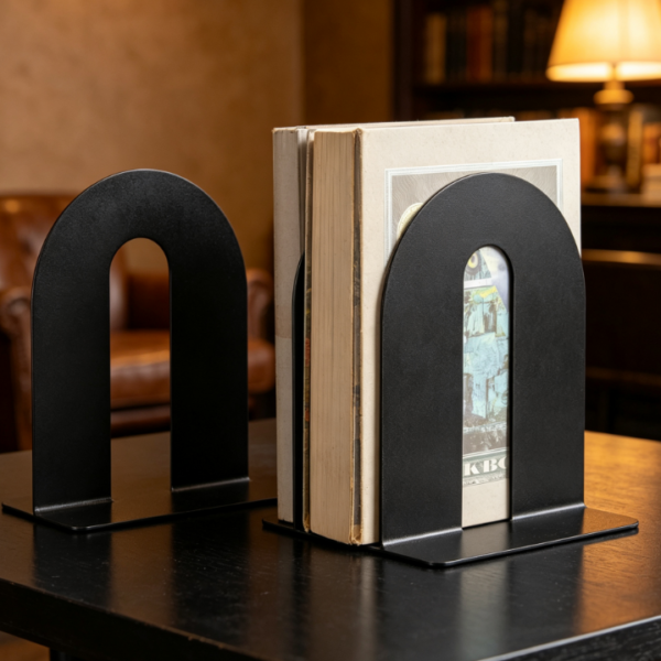 Weighted Anti-Slip Metal Bookends, Stable Support, 1 Pair