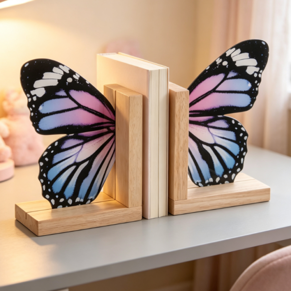 Butterfly-Shaped Wood & Acrylic Bookends – Modern Decor (Set of 2)