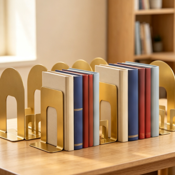 Deep Matte Gold Metal Bookends, Weighted Design, 3 Pairs
