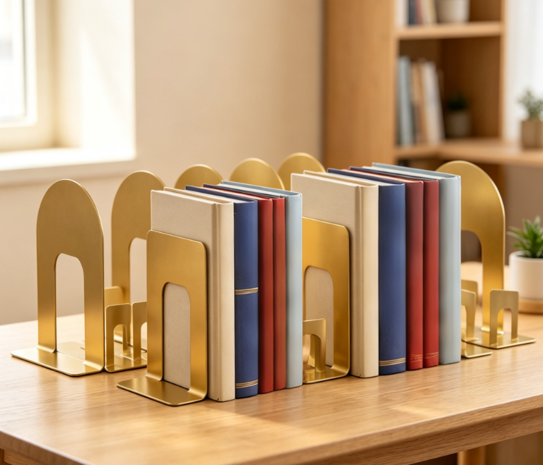 Deep Matte Gold Metal Bookends, Weighted Design, 3 Pairs