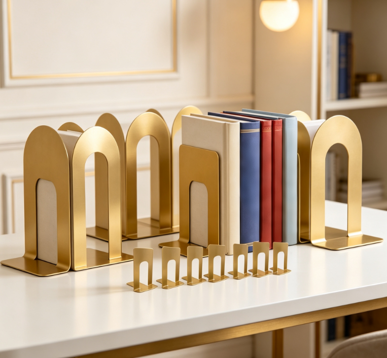 Deep Matte Gold Metal Bookends, Weighted Design, 3 Pairs - Image 2