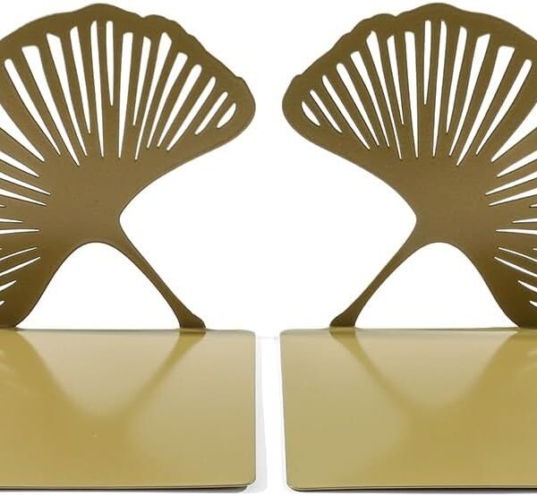 Ginkgo Leaf-Shaped Metal Bookends – Botanical Texture – Large – 1 Pair