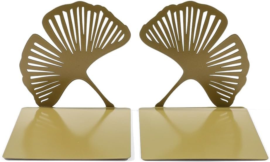 Ginkgo Leaf-Shaped Metal Bookends – Botanical Texture – Large – 1 Pair