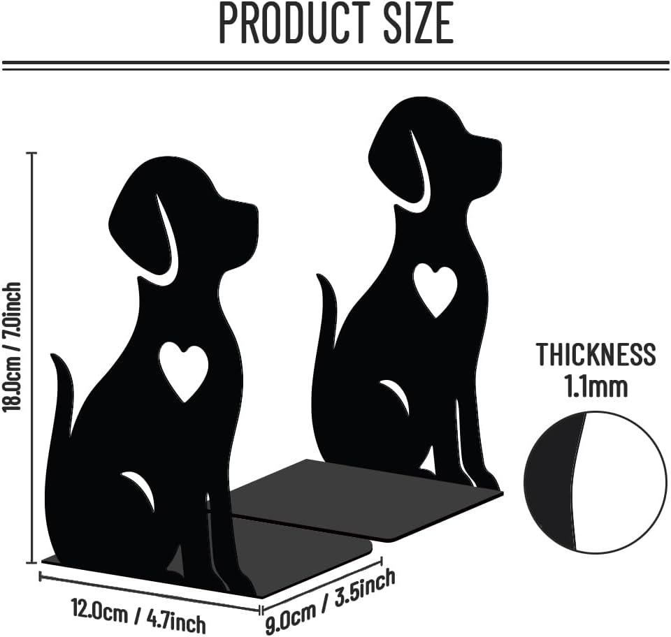 Dog-Shaped Metal Bookends – Puppy Pattern, L-Shaped, Non-Slip (1 Pair) - Image 2