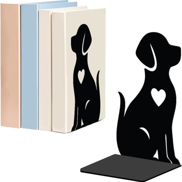 Dog-Shaped Metal Bookends – Puppy Pattern, L-Shaped, Non-Slip (1 Pair)