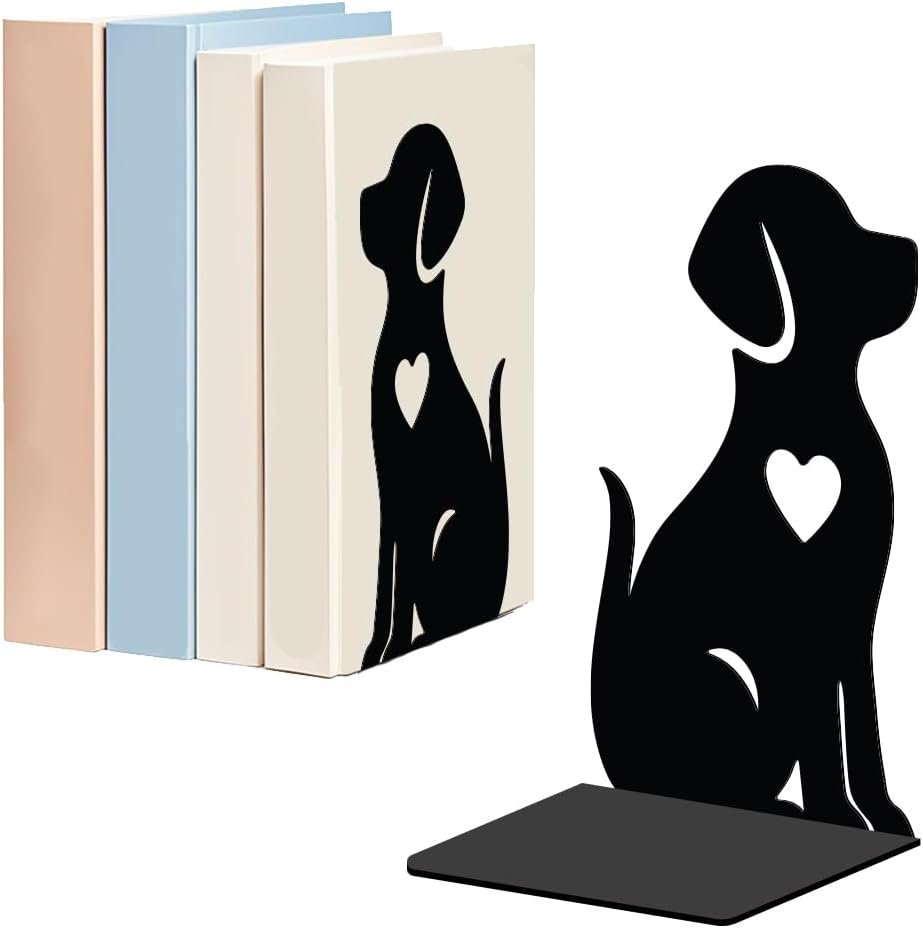 Dog-Shaped Metal Bookends – Puppy Pattern, L-Shaped, Non-Slip (1 Pair)