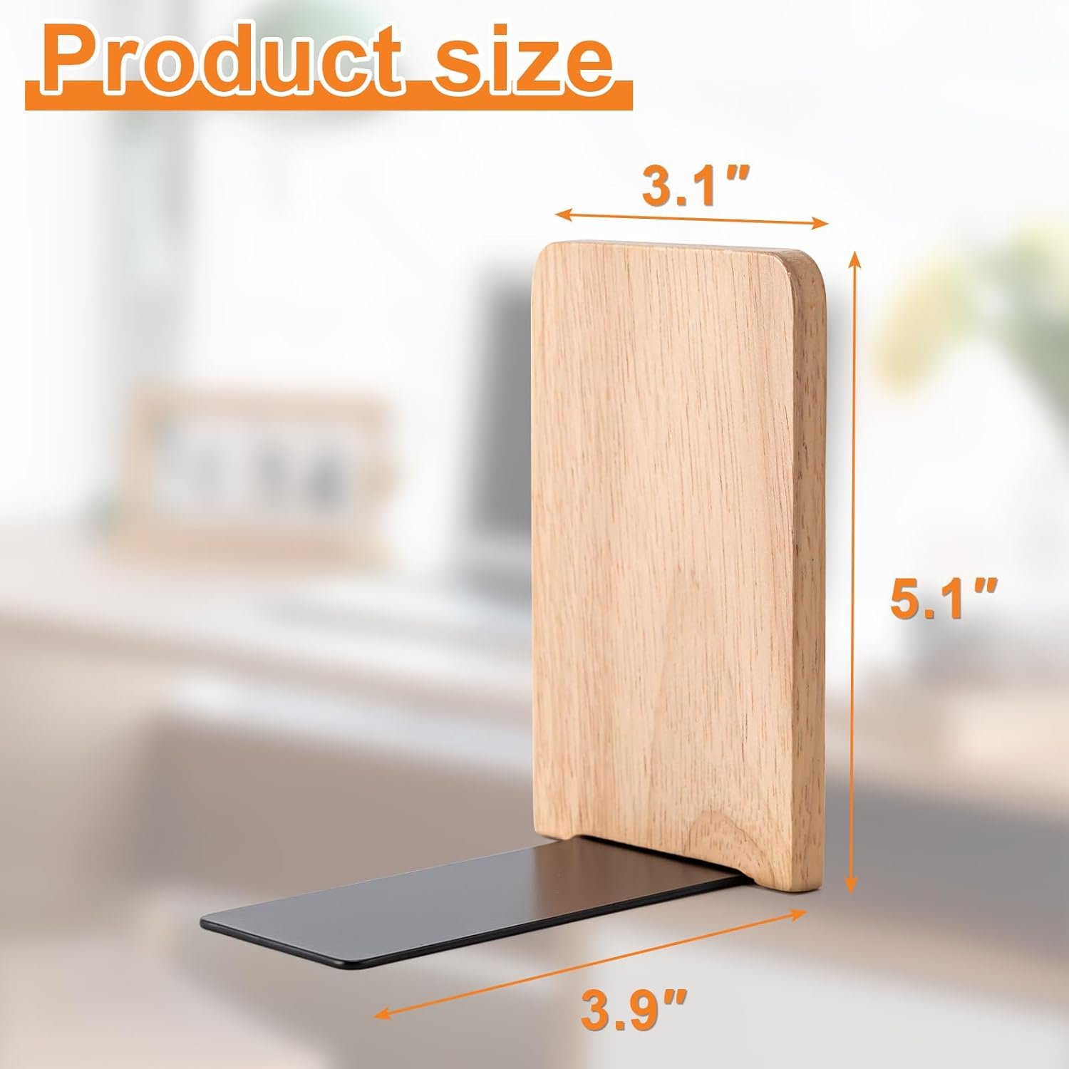 Small Solid Wood Bookends (Set of 2) – Suitable for Home & Office Bookshelves - Image 2