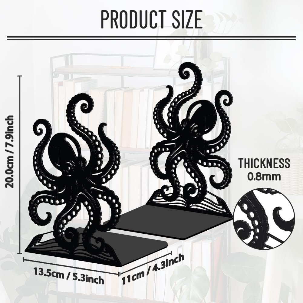 Octopus-Shaped Metal Bookends – Heavy-Duty, Non-Slip, Modern Design (1 Pair) - Image 2