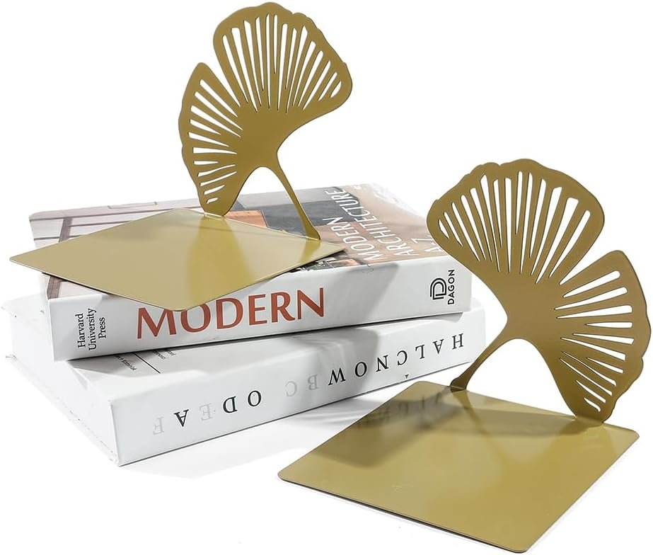 Ginkgo Leaf-Shaped Metal Bookends – Botanical Texture – Large – 1 Pair - Image 2