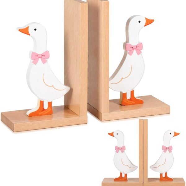 Goose-Shaped Decorative Wooden Bookends – Animal-Themed & Non-Slip (Set of 2)