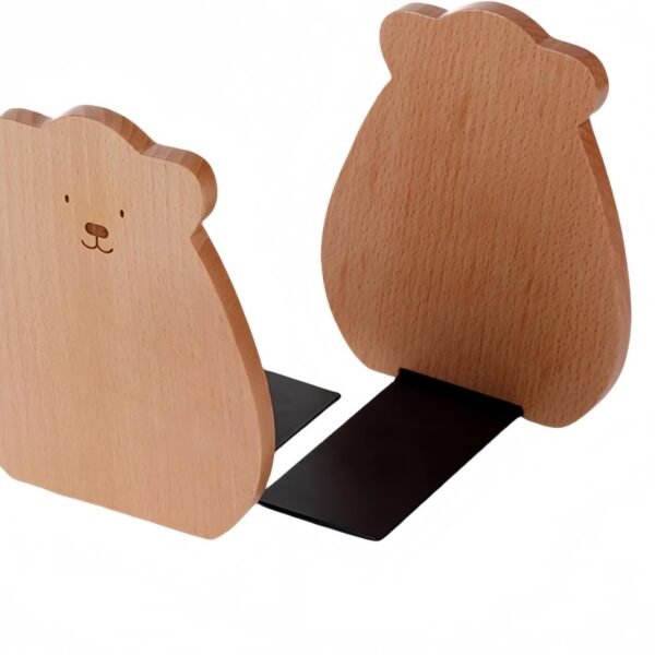 Detachable Bear-Shaped Wooden Bookends – Heavy-Duty & Non-Slip (Set of 2)