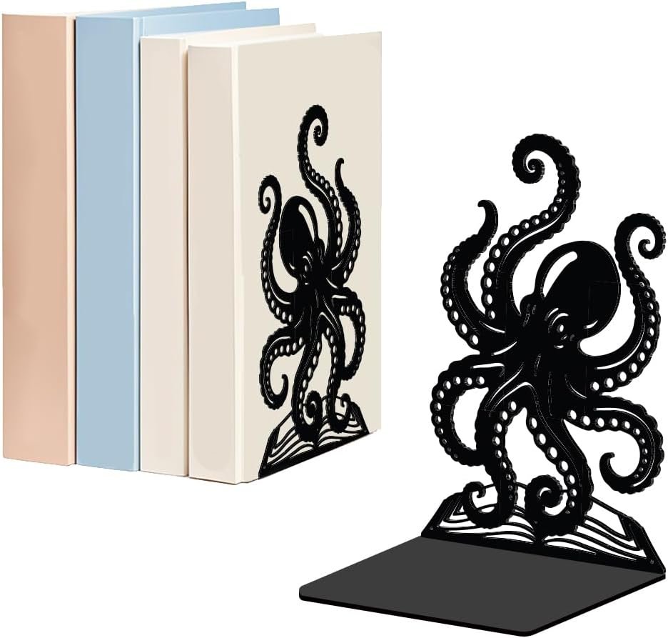 Octopus-Shaped Metal Bookends – Heavy-Duty, Non-Slip, Modern Design (1 Pair)