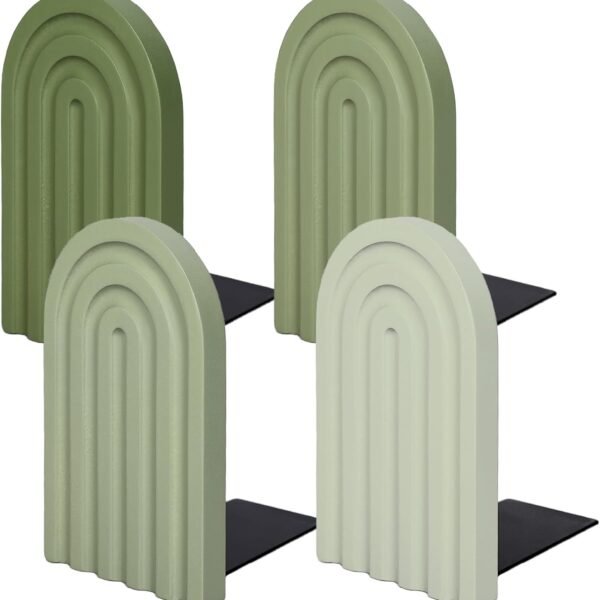 Boho-Style Arched Wooden Bookends – Non-Slip, Heavy-Duty (Set of 4)