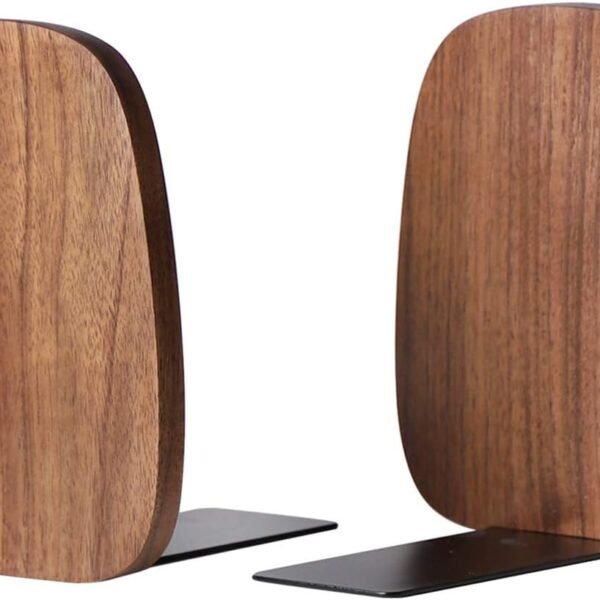 Walnut-Finish Non-Slip Bookends for Heavy Books (Pair)