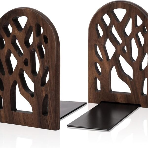 Tree-Shaped Wooden Bookends – Large, Heavy-Duty, Non-Slip (Set of 2)