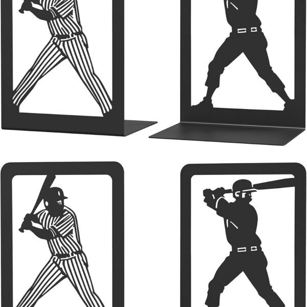 Baseball-Themed Metal Bookends – Creative Heavy-Duty Design (Set of 2 Pairs)