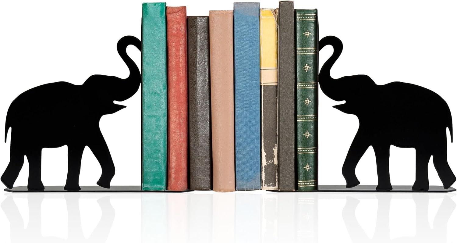 Elephant-Shaped Metal Bookends – Cute Animal Style – Pair