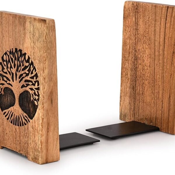 Iron & Acacia Wood Bookends – Heavy-Duty & Stable (Set of 2) – Office/Home Gift