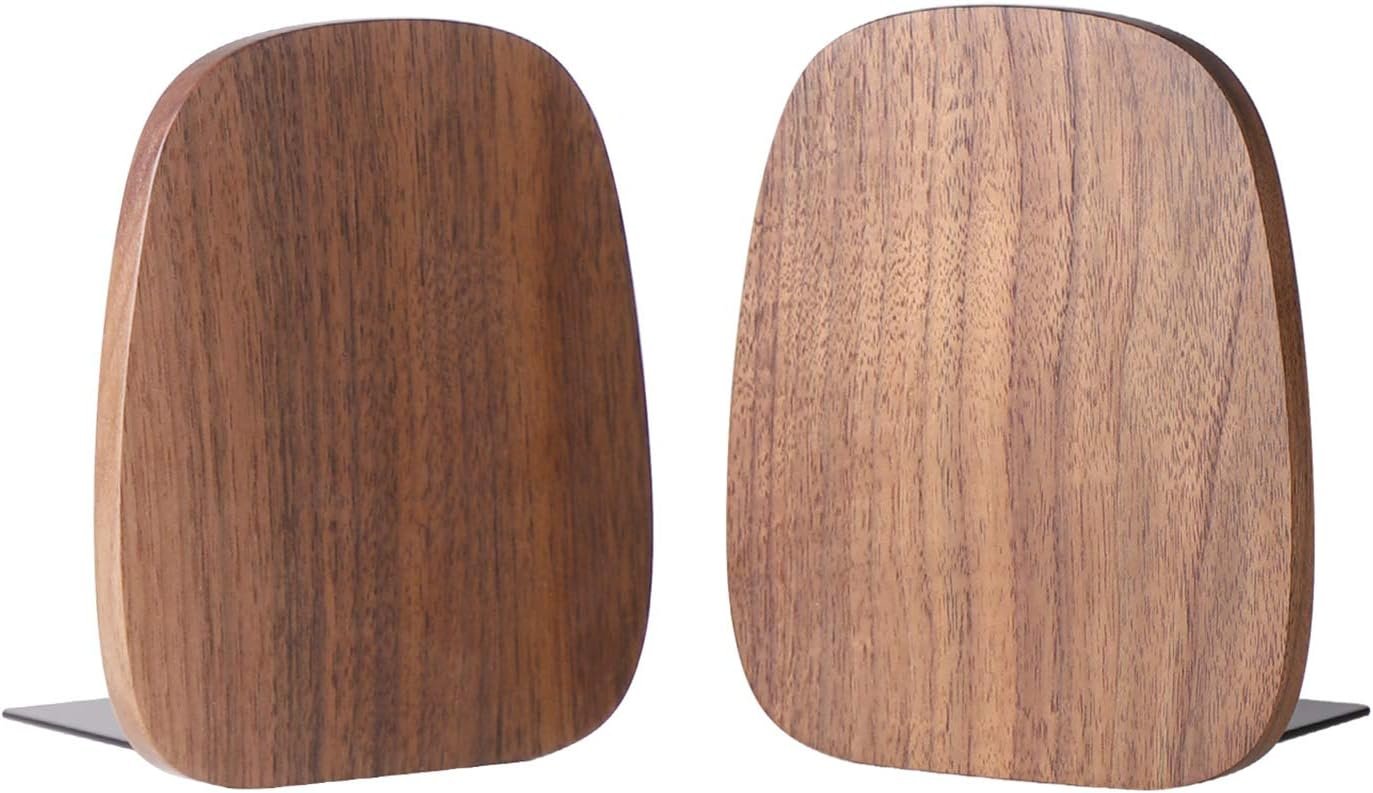 Walnut-Finish Non-Slip Bookends for Heavy Books (Pair) - Image 2