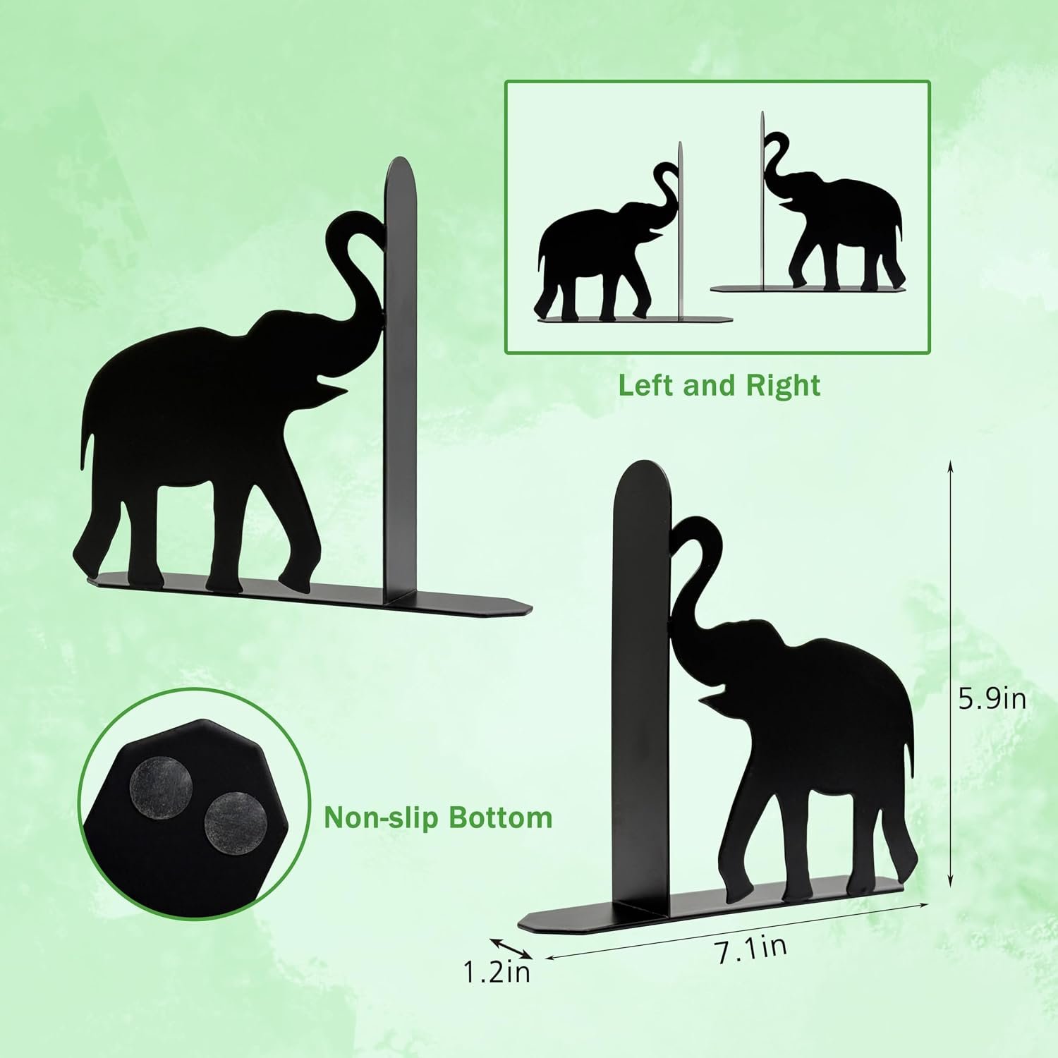 Elephant-Shaped Metal Bookends – Cute Animal Style – Pair - Image 2