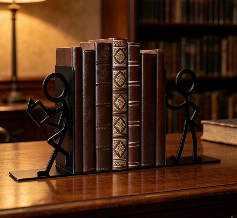 Stick Figure Shaped Metal Bookends, Cute Decoration, Black (1 Pair) - Image 2