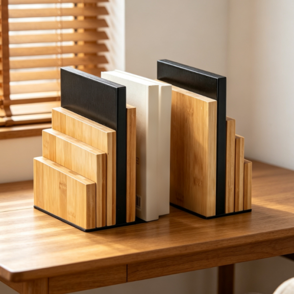 Non-Slip Bamboo Bookends – Suitable for Heavy Books – Pair
