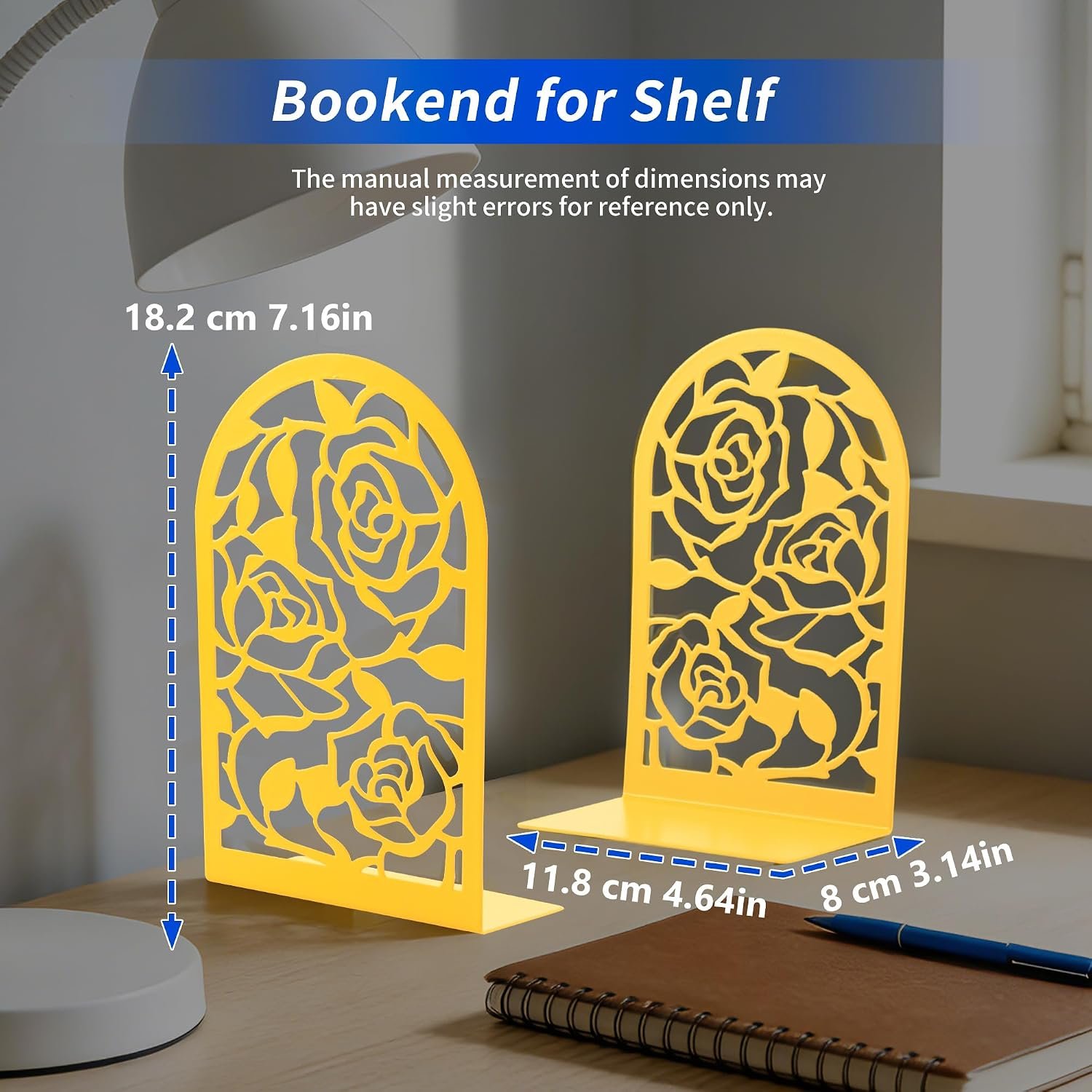 Rose Gold Metal Bookends – Elegant Design – 17.8cm Height – Pair - Image 2